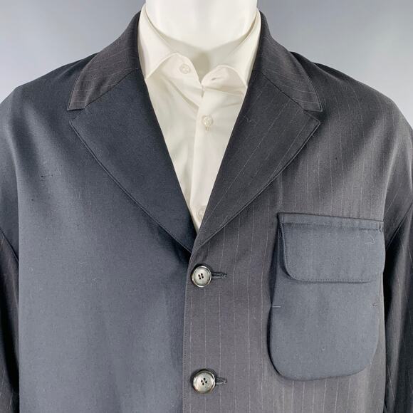 MY BEAUTIFUL LANDLET Size XS Black Stripe Wool Oversized Sport Coat - Picture 2 of 10